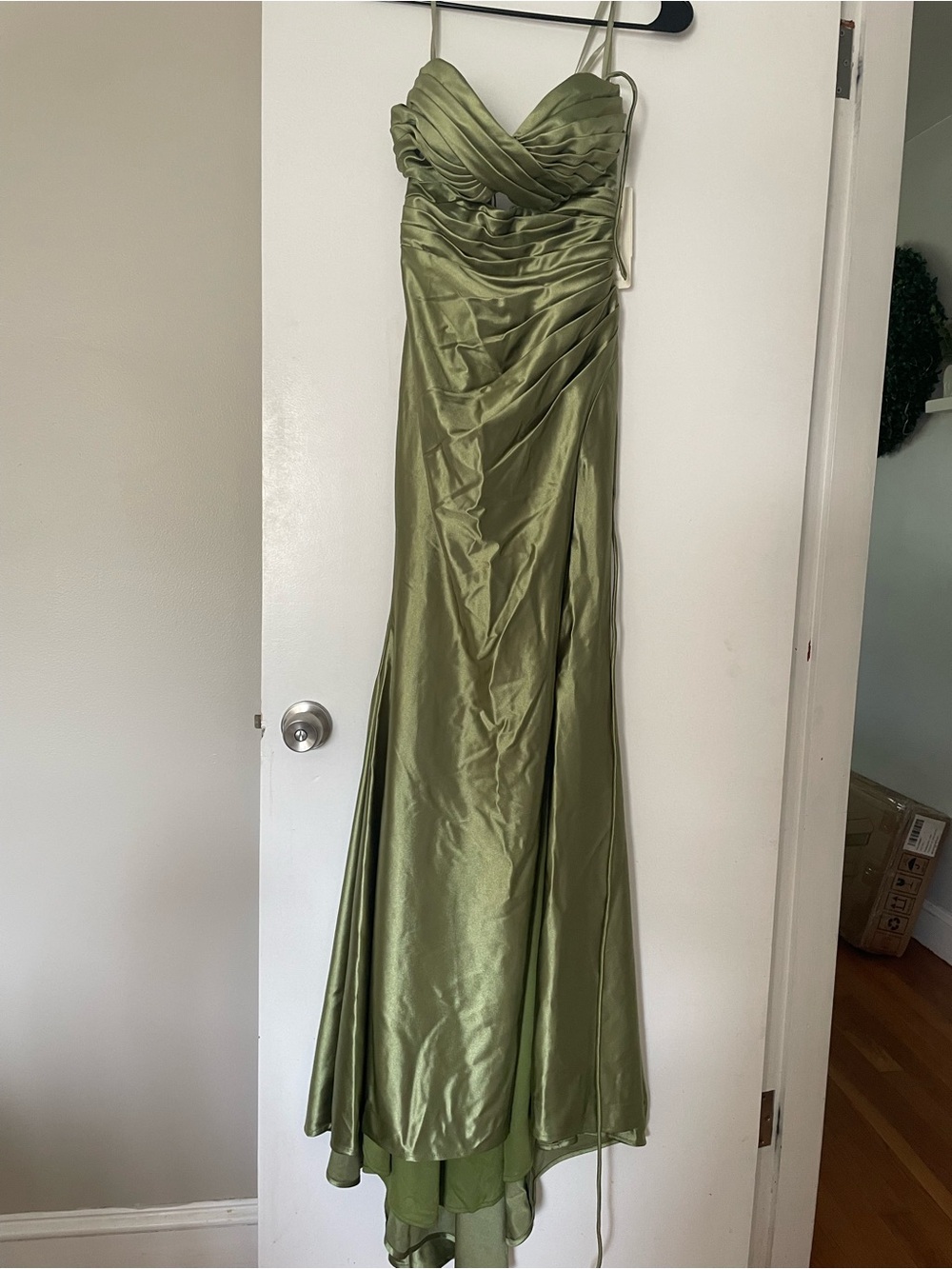 Stacees S8434P Celadon Satin Corset Mermaid Gown Size 4 NWT